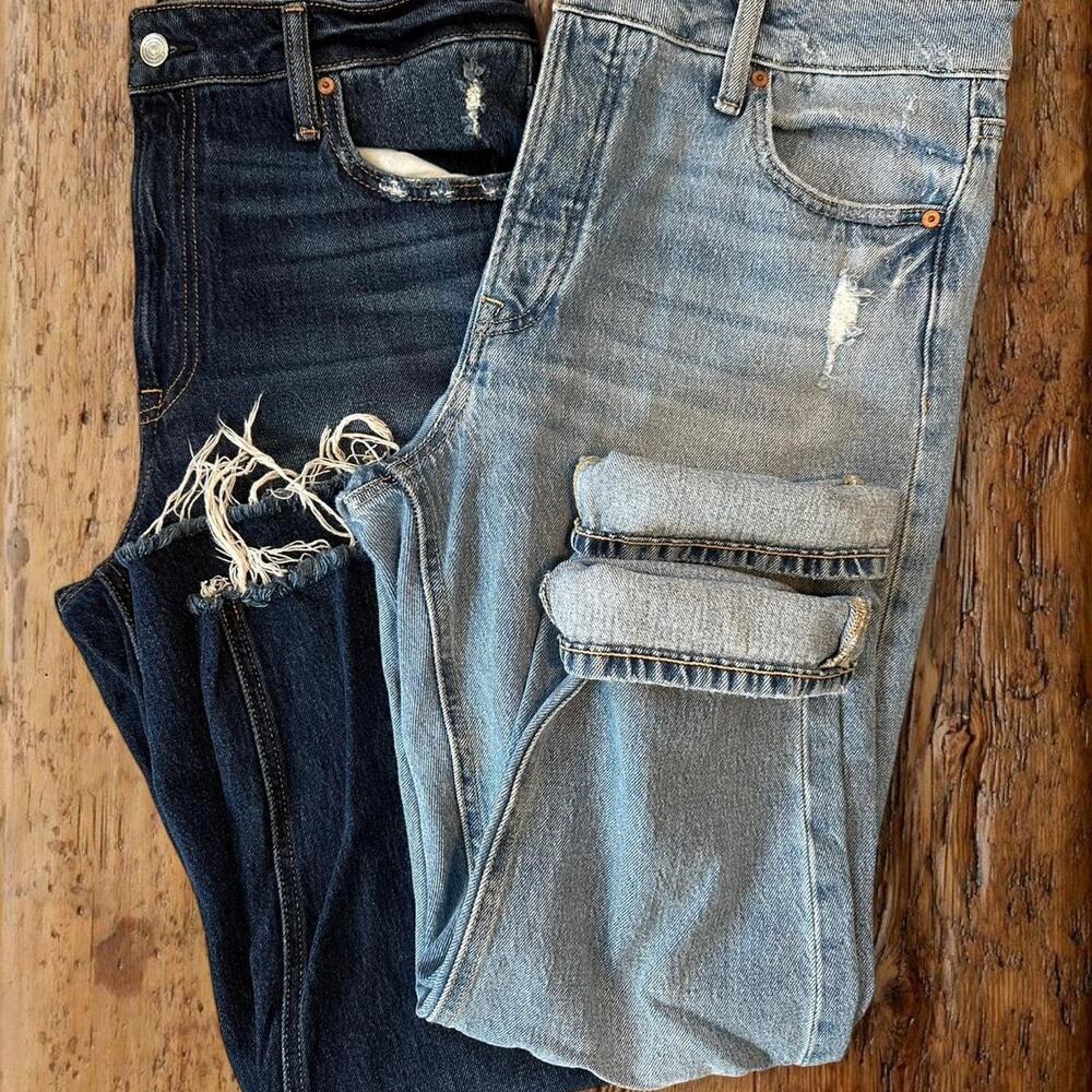 Dark and light distressed high waisted